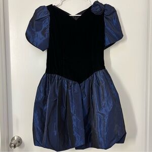 Vintage Jessica McClintock Gunne Sax Formal Dress Black Velvet Blue Sleeves 14*